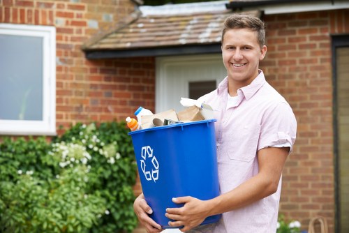 Professional waste management team handling business waste